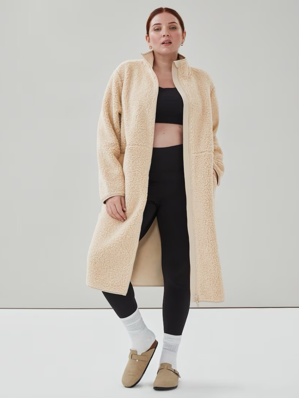 Joe Fresh Long Teddy Sherpa Coat in Cream Women’s large sweater jacket fuzzy